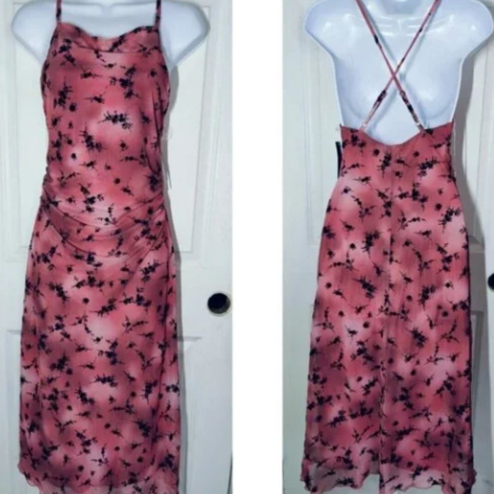 Women's Flocked Mesh Midi Slip Dress